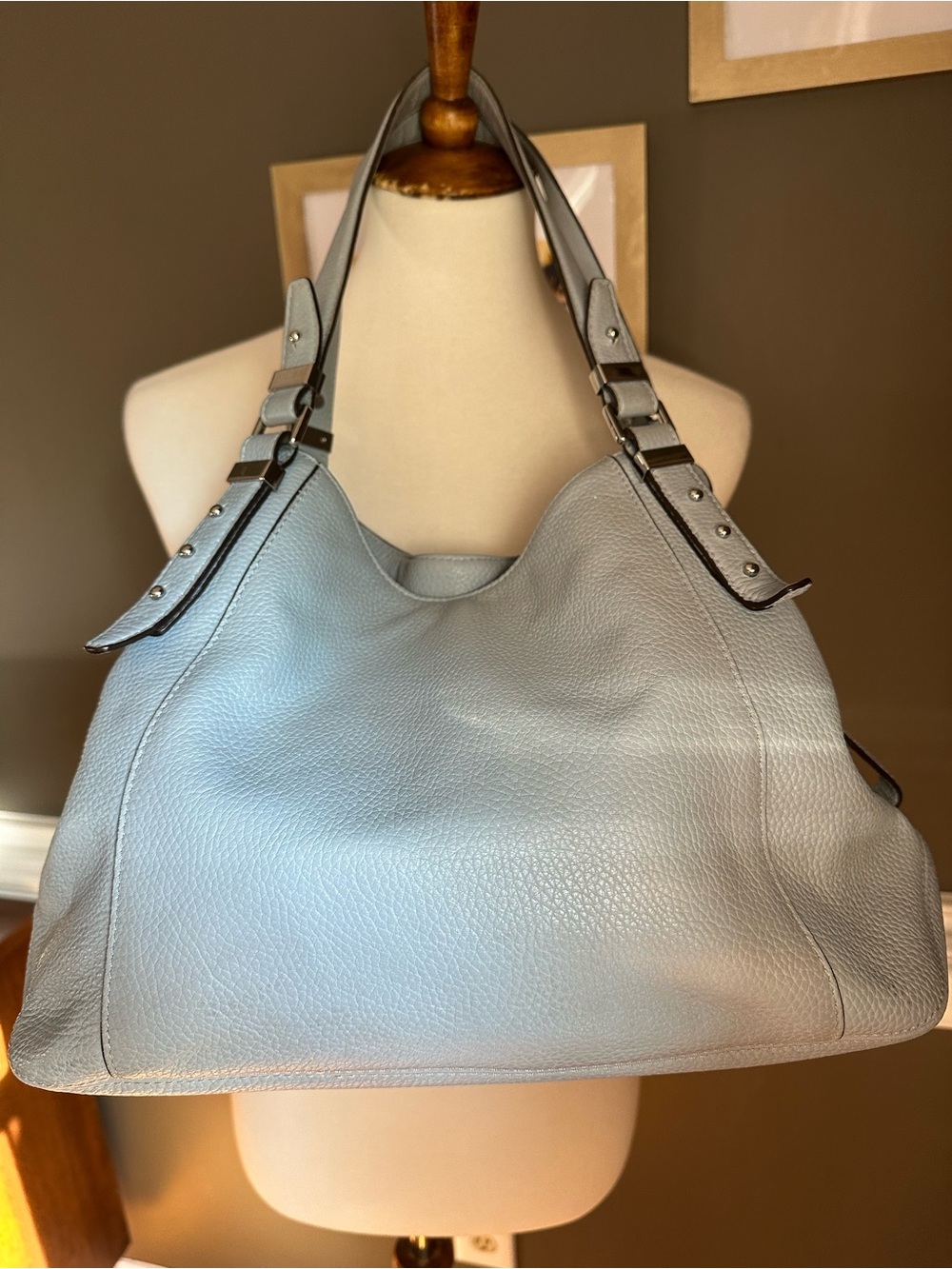 Michael Kors Pale Blue Pebbled Leather Shoulder Bag